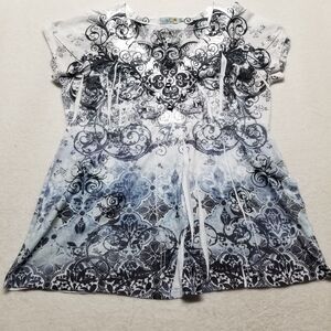 Unity World Wear Plus 1X Top Blouse Floral V Neck Bohemian Festival Boho Hippie